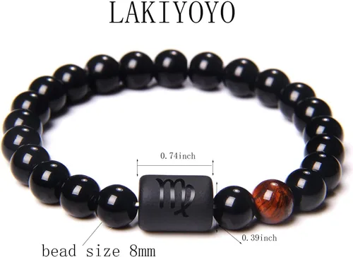 Miniatura 2 de LAKIYOYO Pulsera ajustable del zodiaco para hombres y mujeres, pulsera ajustable de piedra de ónix negro natural de 0.315 in y 0.394 in, signo