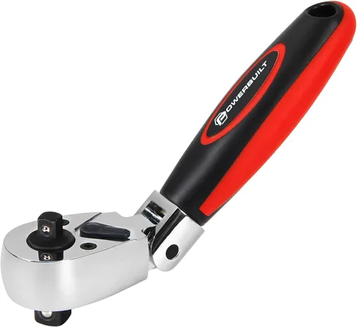 Miniatura 8 de Powerbuilt Trinquete extensible de doble tamaño, accionamiento de 1/4 y 3/8 pulgadas, 72 dientes, columpio de 5 grados, ligero, mango de goma rojo