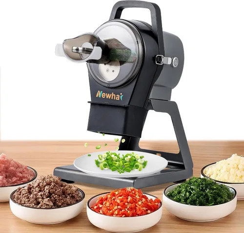 Newhai Cortador de cebolleta comercial, cortador eléctrico de verduras para ajo, jengibre, chile, papa, pepino, 6000BPM, 200W, con 2 discos de hoja