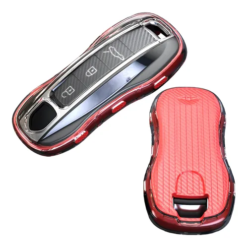 Miniatura 7 de Funda para llavero de TPU compatible con Porsche 911 Cayenne Panamera TAYCAN transparente textura de fibra de carbono de 3 y 4 botones