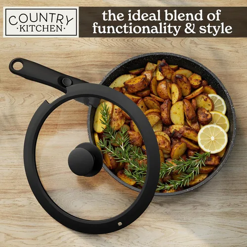 Miniatura 7 de Country Kitchen Juego de utensilios de cocina con mango extraíble, juego de ollas y sartenes aptas para horno y caravana, color negro, original