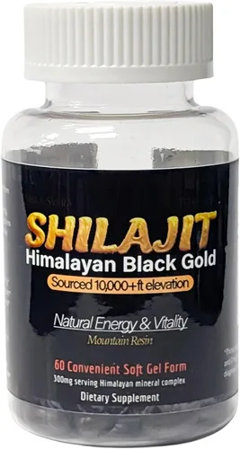Shilajit Extracto de oro negro del Himalaya con ácido fúlvico de origen natural, energía natural y vitalidad sin gluten, cápsulas blandas sin OMG