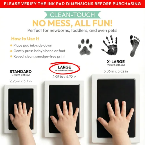 Miniatura 2 de Gran almohadilla de tinta Clean Touch sin tinta para huellas de bebé – Sello de mano y pie sin tinta para bebés – Seguro para bebés, no toca la piel