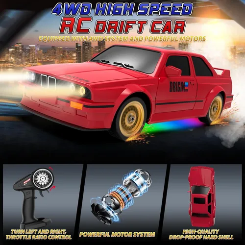 Miniatura 3 de Coches de Control Remoto Escala 1:16 Coche RC de Deriva 2.4Ghz 30KM/H Alta Velocidad 4WD RTR Coche de Carreras con Neumáticos de Deriva Luces LED 2