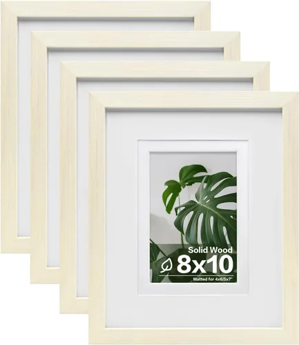 Egofine - Juego de 4 portarretratos 8 x 10 pulgadas de madera maciza y cubierta de plexiglás de 4 x 6/5 x 7 pulgadas con paspartú u 8 x 10 pulgadas