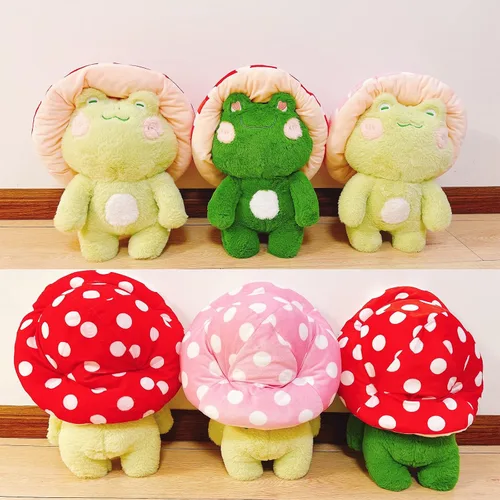 Miniatura 3 de Peluche de rana de 10 pulgadas, lindo sombrero de seta de rana, animales de peluche, juguetes de peluche kawaii, almohada para decoración del hogar