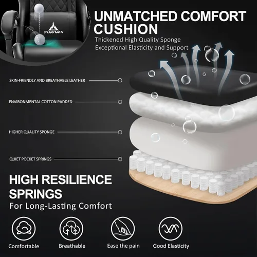Miniatura 4 de Silla para Videojuegos, Silla de Oficina Ergonómica con Masaje, Asiento de Computadora con Reposapiés, Cojín de Muelles de Bolsillo, Silla