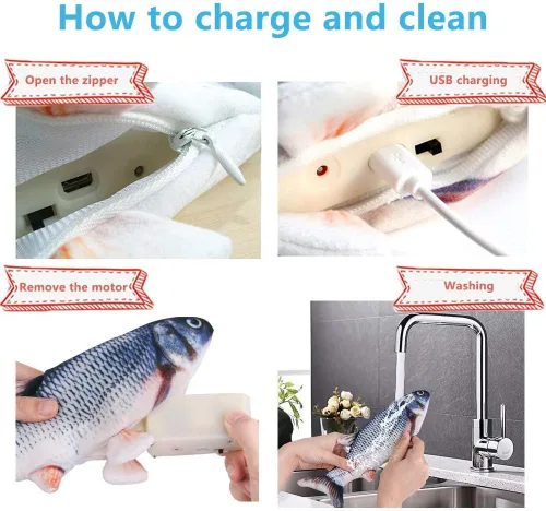 Miniatura 5 de Tocirelo Juguetes para Gatos Pez Saltarín Interactivo con Hierba Gatera, Paquete de 2 Juguetes Interactivos para Gatos de Interior, Juguete Pateador