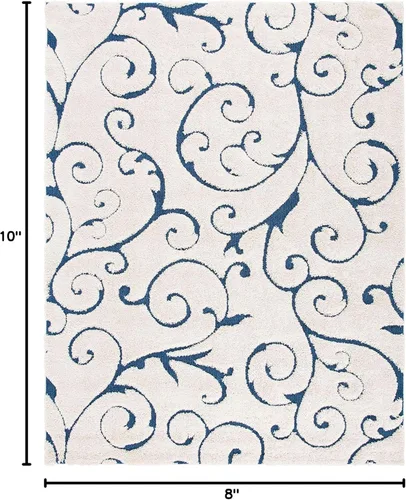Miniatura 2 de SAFAVIEH Alfombra de área de 8x10 - Colección Florida Shag - Grande - Crema y azul, diseño de volutas, no desprende pelusa y fácil de limpiar, pelo