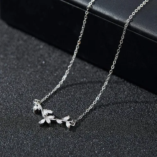 Miniatura 4 de SWEETV Collar de cristal para novia de boda para novias, collar con colgante de espalda delicada de vid de circonita cúbica para mujer, regalo
