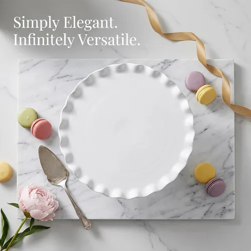 Miniatura 7 de Soporte redondo de porcelana para tartas de 12 pulgadas, soporte de postre blanco para bodas, fiestas de cumpleaños
