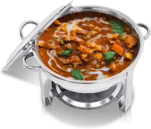 Miniatura 2 de Super Deal - Plato redondo de acero inoxidable de 5 cuartos de galón, para catering, cena y bufé, Plateado