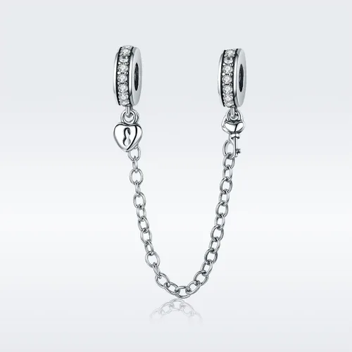 Miniatura 2 de Cadena de seguridad de plata de ley 925 con dije de amor, corazón, flor, copo de nieve, arco de copo de nieve, cierre de cristal de circonita
