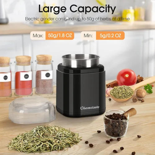 Miniatura 6 de Hermolante Molinillo de especias para hierbas, molinillo de hierbas de 200 W con hoja de acero inoxidable y cepillo de limpieza, molinillo eléctrico