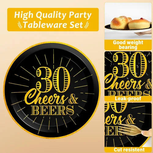Miniatura 3 de Juego de 96 platos y servilletas para cumpleaños de 30 años, suministros de fiesta, saludos a los 30 años, decoraciones de cumpleaños para hombres