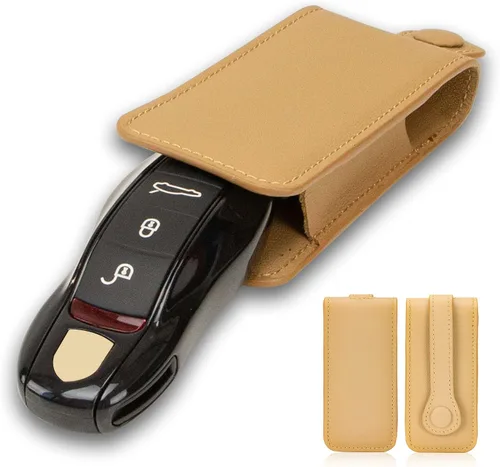 AeroBon Funda de Cuero Genuino para Llaves Bolsa de Cuero para Llaves Compatible con Llavero Porsche (Beige)