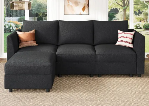 Miniatura 48 de HONBAY Sofá seccional modular con almacenamiento en forma de L sofá seccional, sofás convertibles para sala de estar - verde