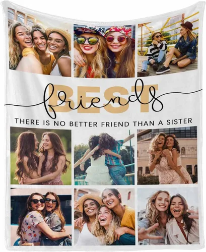 Miniatura 20 de InterestPrint Manta de forro polar suave con memoria personalizada para mejor amiga, personalizada con imágenes y texto para la graduación de tu