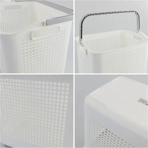 Miniatura 2 de Cesta de almacenamiento de ropa de plástico de 35 L, cesta de lavandería blanca con asa, paquete de 4 Dual side handles, easy to carry