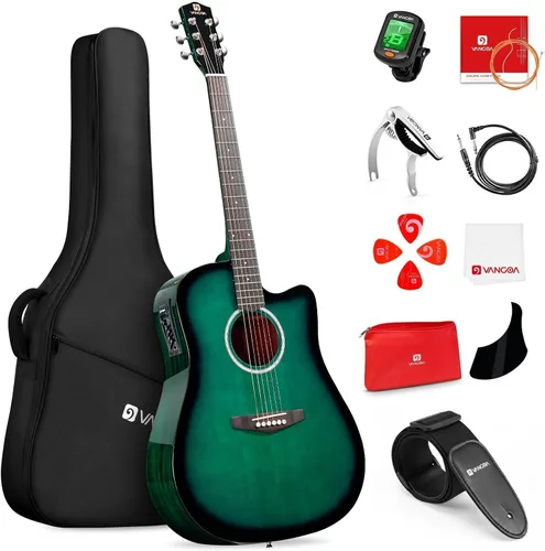 Miniatura 8 de Kit de guitarra electroacústica Vangoa para zurdos, tamaño completo, para principiantes adultos, con EQ de 4 bandas incorporado, bolsa, afinador