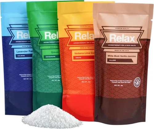 Miniatura 11 de Relax Spa & Bath Paquete variado de sales de baño de aromaterapia para bañera de hidromasaje, baño o spa, cuatro bolsas de 2 libras infundidas