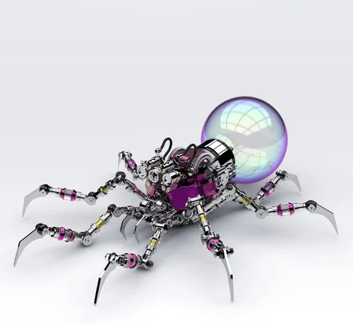 Arcynix Rompecabezas de araña de metal cyberpunk 3D, modelo de bricolaje de ciencia ficción con ojos que cambian de color y bola de plasma