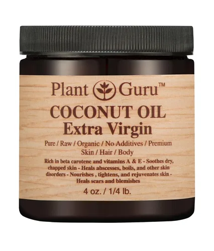Plant Guru Aceite de Coco Extra Virgen Mantequilla Corporal 4 oz 100% puro crudo sin refinar natural prensado en frío. Para la piel y el crecimiento