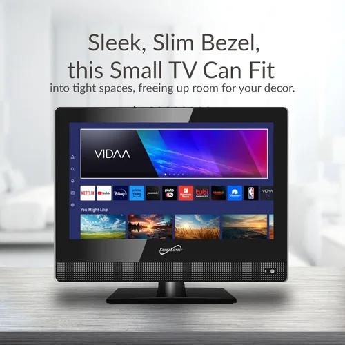 Miniatura 3 de Supersonic SC-1520VTV TV 15.6 pulgadas Smart AC/DC LED TV alimentado por VIDAA, 1080p, WiFi, altavoces incorporados, USB, 3 x HDMI ARC, para cocina