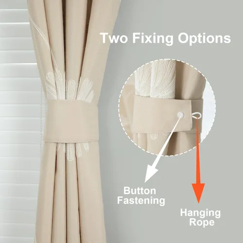 Miniatura 5 de VOGOL - Cortinas con ojales bordadas con patrón floral elegante de lino sintético, 2 paneles, 60% opacas con aislamiento térmico, cortinas pesadas