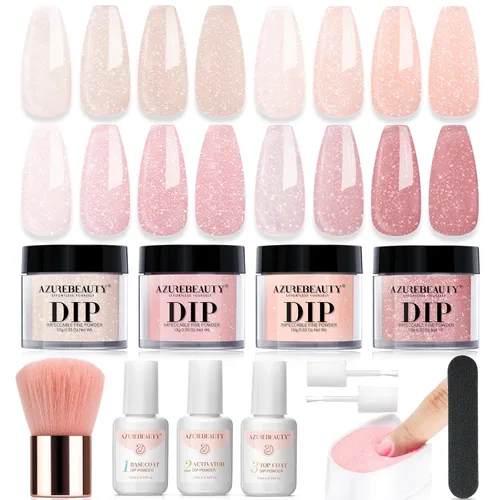 Miniatura 11 de Azurebeauty - Kit de iniciación de uñas de polvo de inmersión, primavera y verano, tonos pastel verde brillante, rosa intenso, púrpura, 4