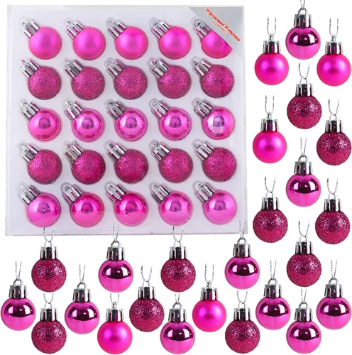 Miniatura 21 de Christmas Concepts® Juego de 25 mini bolas para árbol de Navidad - 25 mm - Adornos colgantes decorados con acabado brillante, mate y purpurina