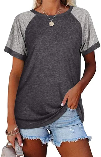 Fallorchid Camisetas de manga raglán cortas para mujer, camisetas casuales con bloques de color