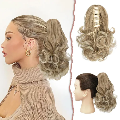 Miniatura 24 de Sofeiyan Extensión de cola de caballo de 11 pulgadas con clip de garra, extensiones de cabello con cola de caballo, cola de caballo larga y rizada
