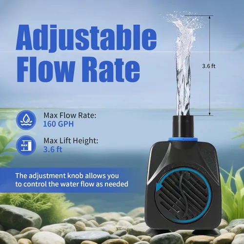 Miniatura 3 de AQUANEAT Bomba de fuente pequeña, bomba de agua sumergible de 160 GPH para tanque de peces de acuario, fuente de agua al aire libre, hidroponía