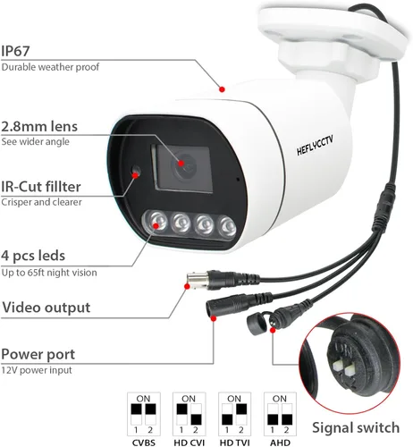 Miniatura 2 de Cámara de seguridad bala 1080 p 2MP 4 en 1 TVI/CVI/AHD/CVBS CCTV analógico cámaras de vigilancia con cable Lente de 0.110 in IP67 impermeable IR