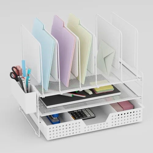 Miniatura 10 de LEKETREE Organizador de escritorio, organización de oficina con soporte de archivos vertical, organizador de archivos con cajón y soporte