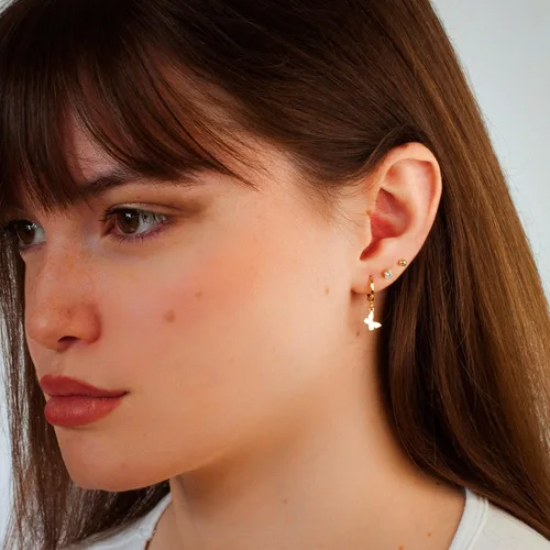 Miniatura 2 de 14K Gold Clasp Closure Dangle Earrings, Trendy Hoop with Charm, Huggie Hoop Earrings, Hypoallergenic Nickel Free Earrings, Lightweight Huggies for