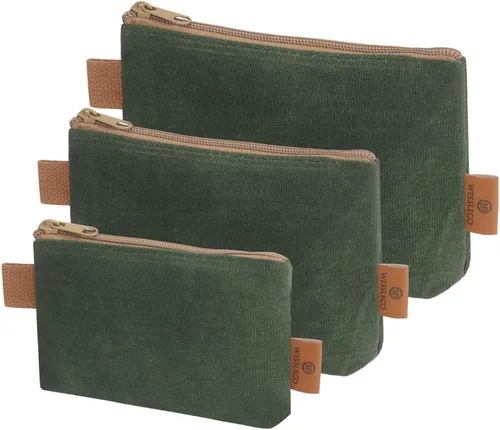 Bolsa de Lona con Cremallera, Paquete de 3 Organizador de Bolsa Pequeña para Herramientas, Bolsa Mini con Cremallera de Lona Encerada Resistente de