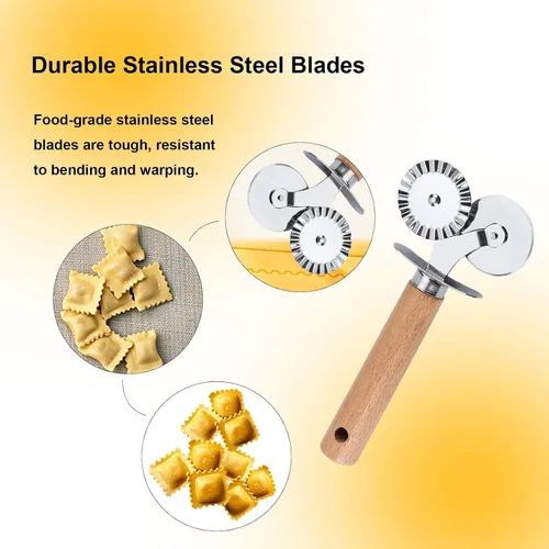 Miniatura 2 de Rueda de doble cortador de pastelería,Herramienta de hornear de doble cabeza para uso doméstico y cocina,Cortador de ravioles