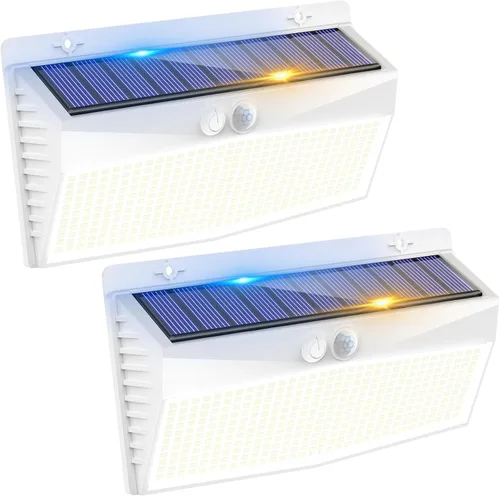 Miniatura 20 de 368 luces LED solares para exteriores con sensor de movimiento, valla solar con 3 modos de iluminación, seguridad alimentada, impermeable