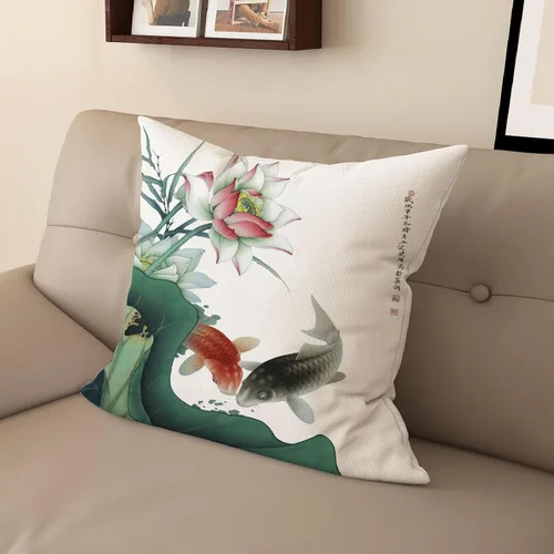 Miniatura 7 de Funda de almohada con estampado digital de loto zen chino, diseño de doble cara para sofá, sala de estar, decoración de dormitorio