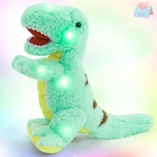 Miniatura 15 de Glow Guards Peluche de dinosaurio Triceratops de 12 pulgadas, juguete de peluche de dinosaurio suave con luces nocturnas mágicas y canción de cuna