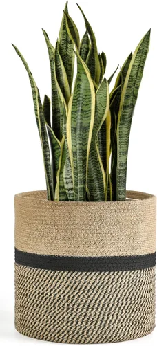 Miniatura 9 de Dahey - Cesta tejida pequeña de cuerda de algodón para plantas, cesta enrollada para macetas de hasta 7 pulgadas, cesta decorativa para cubrir