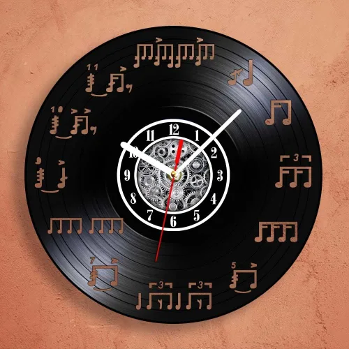 Miniatura 6 de The Geeky Days Notas de notación musical con iluminación LED brillante, reloj de pared hecho de disco de vinilo real, álbum de música, músico