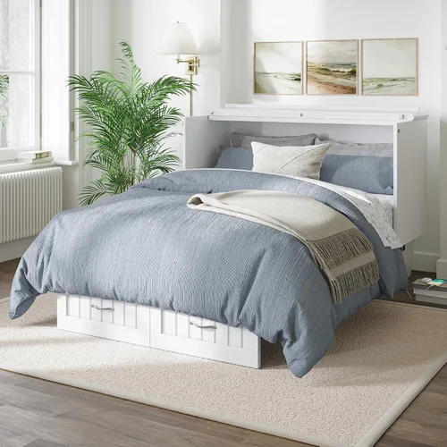 Miniatura 2 de AFI, Nantucket - Cómoda de cama Murphy de tamaño matrimonial con colchón, cajón de almacenamiento y cargador USB integrado, color blanco