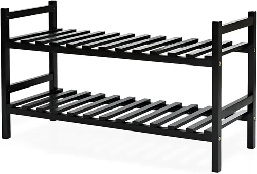 PJ Wood Organizador apilable de madera para almacenamiento de armarios, estantes de entrada, armario escalonado para zapatos, capacidad de 6 pares,