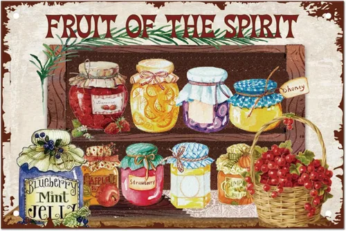 SUPERDANT Cartel de metal vintage conservado de frutas enlatadas Fruit of the Spirit Vintage divertido arte de pared placa de metal retro dormitorio