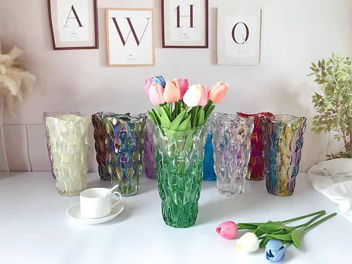 Miniatura 5 de Florero de cristal irrompible de 3.5 libras, 9.5 pulgadas, florero brillante estilo bohemio, para centros de mesa, cocina, oficina, sala de estar