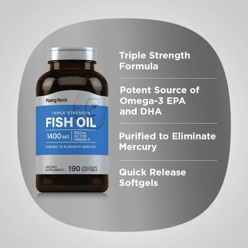 Miniatura 4 de Piping Rock Suplemento Omega 3 de aceite de pescado 1400 mg 190 cápsulas blandas para mujeres y hombres Triple fuerza con EPA y DHA Sin