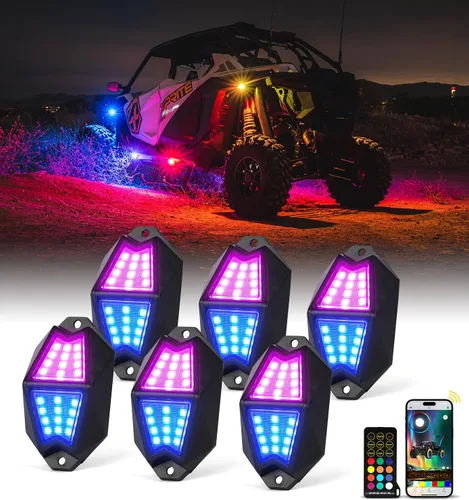 Miniatura 10 de Xprite 4 Vainas Luces LED RGB Rock, Aluminio Ángulo Amplio 220° con Control Remoto APP/RF Efecto de Secuencia, Sincronización de Música y Señales